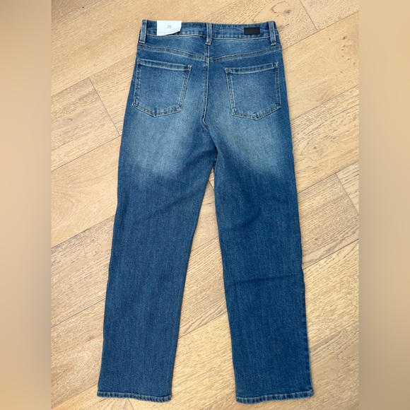 Embellished High-Rise Jeans Washed Denim Rhinestone Straight Jeans - Picture 4 of 11